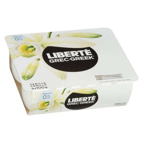 Liberté Greek 0% Yogurt 4-Pack Vanilla High Protein 100 g