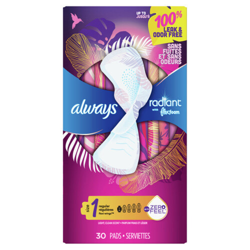 Always Radiant Infinity Pads Regular Size 1 With Wings 30 Count
