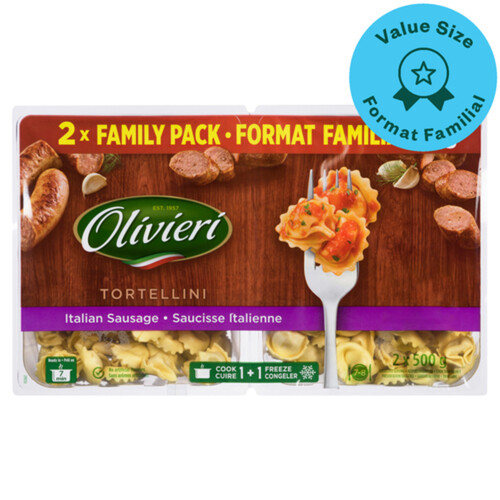 Olivieri Tortellini Pasta Italian Sausage Twin Family Pack 1 kg