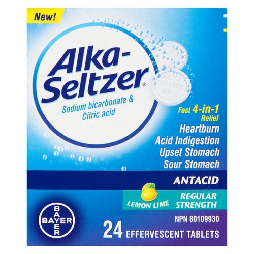 Alka-Seltzer Antacid Regular Strength Tablets Lemon Lime 24 Count