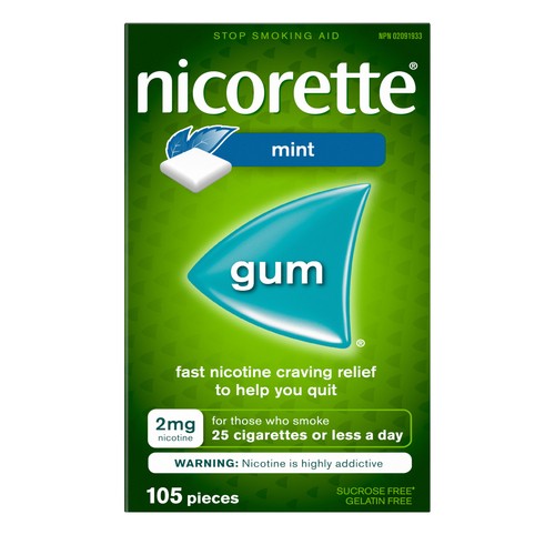 Nicorette Nicotine Gum Quit Smoking Aid Mint 2 mg 105 Pieces