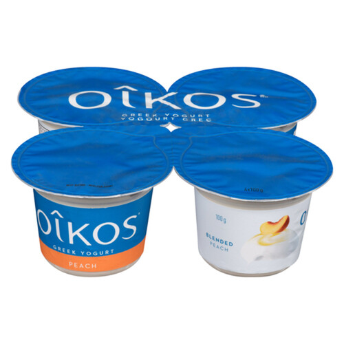 Oikos Fat-Free Greek Yogurt Peach 4 x 100 g