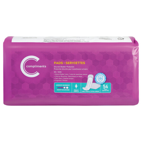 Compliments Discreet Bladder Protection Moderate Absorbency Pads 54 Count -  Voilà Online Groceries & Offers