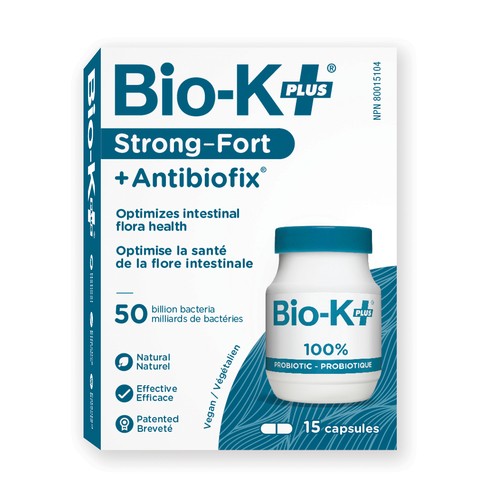 Bio-K Plus + Antibiofix 100% Probiotic Capsules Strong 15 Count