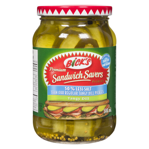 Bick's Sandwich Savers Pickles Tangy Dill 50% Less Salt 500 ml