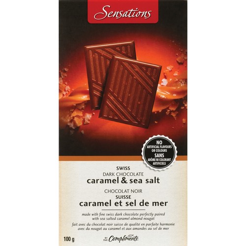 Sensations Swiss Dark Chocolate Bar Caramel & Sea Salt 100 g