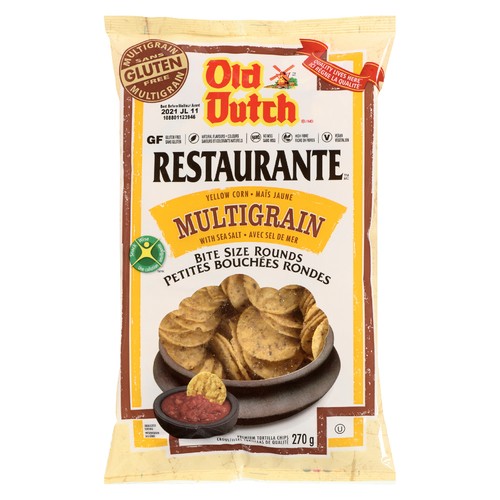 Old Dutch Gluten-Free Restaurante Tortilla Chips Multigrain Bite Size Round 270 g