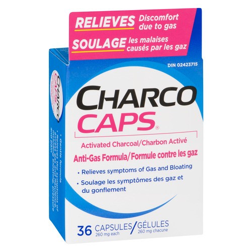 Charco Caps Anti Gas Formula Capsules Activated Charcoal 36 EA