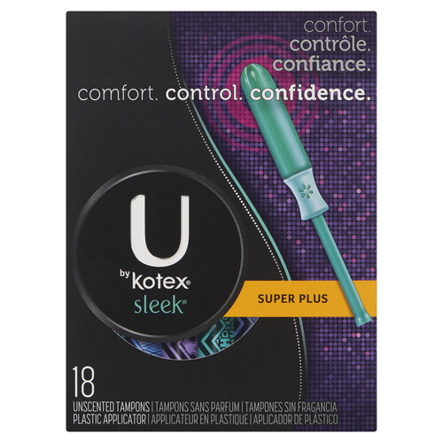U by Kotex Sleek Super Absorbency Tampons Unscented 18 count - Voilà Online  Groceries & Offers