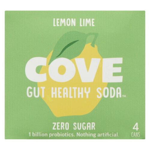 Cove Kombucha Gut Healthy Soda Lemon Lime 4 x 355 ml (cans)