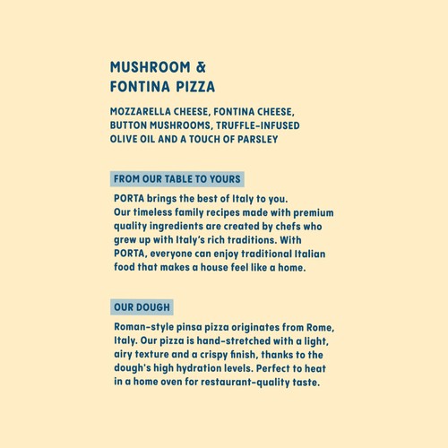 Porta Frozen Pizza Mushroom & Fontina 405 g