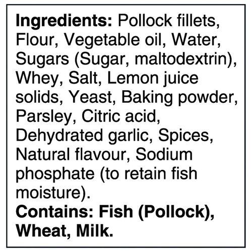 BlueWater Seafoods Frozen Breaded Alaska Pollock Fillets Lemon Herb 500 g