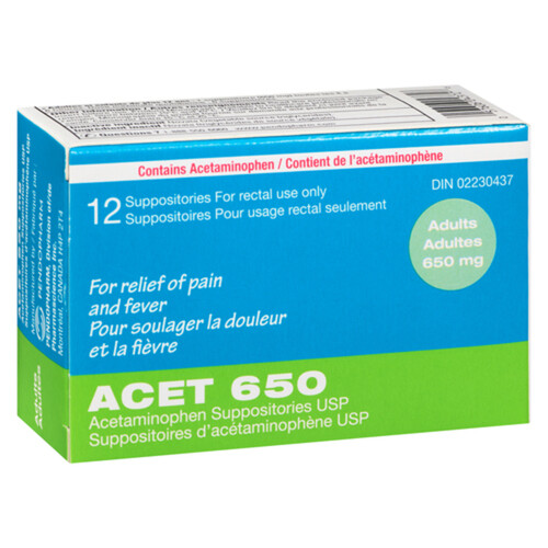 Acet 650 Acetaminophen Suppositories USP 12 EA