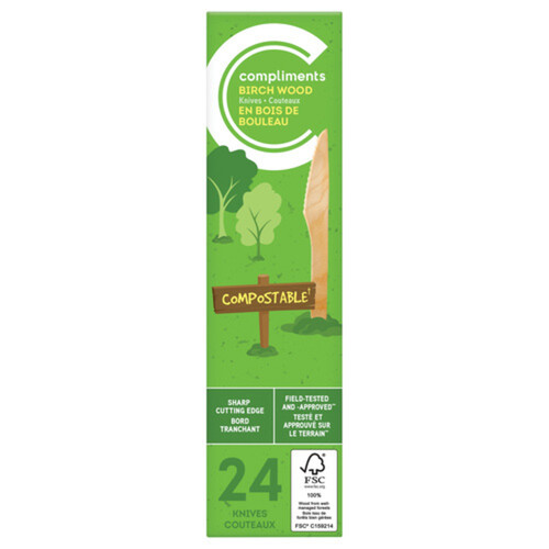 Compliments Compostable Knife Birch Wood Cutlery 24 Pack