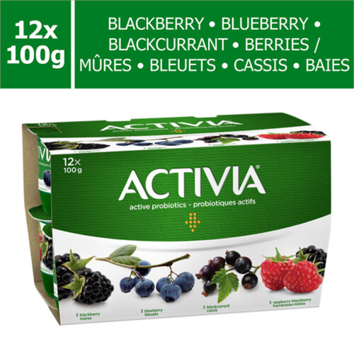Activia Probiotic Yogurt Blackberry Blueberry Blackcurrent Berries Value Size 12 x 100 g