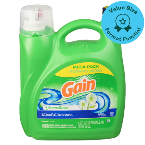 Gain Liquid 2X High Suds Regular Laundry Detergent Blissful Breeze Value Size 4.55 L