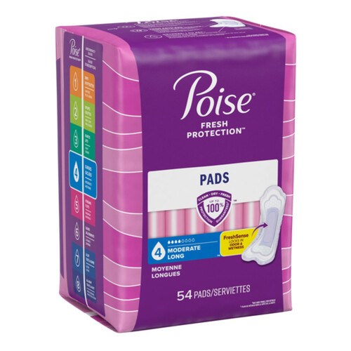 Poise Moderate Bladder Protection Pads Long Length 54 Count