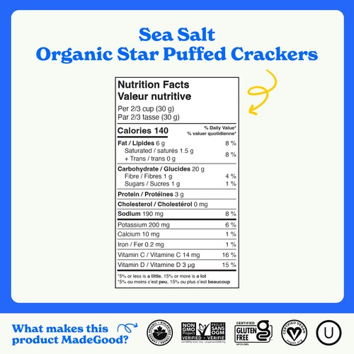 MadeGood Star Puffed Crackers Sea Salt 121 g