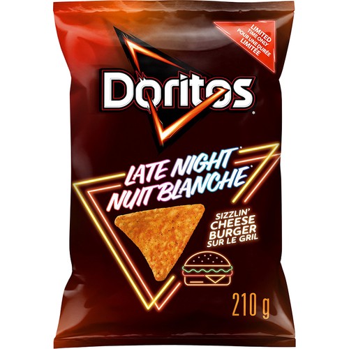 Doritos Late Night Sizzlin' Tortilla Chips Cheeseburger Flavoured 210 g