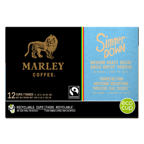 Marley Coffee Decaffeinated Coffee Pods Simmer Down Medium Roast 12 EA