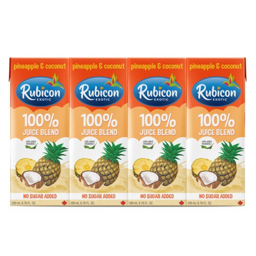 Rubicon Exotic 100% Juice Blend Pineapple & Coconut 4 x 200 ml
