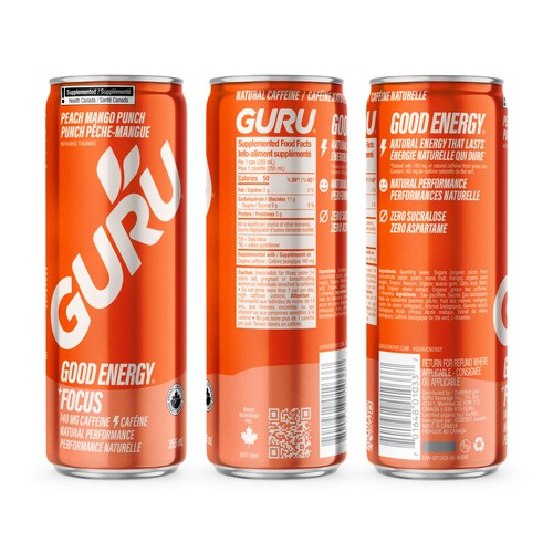 Guru Good Energy Drink Peach Mango Punch 24 x 355 ml (cans)