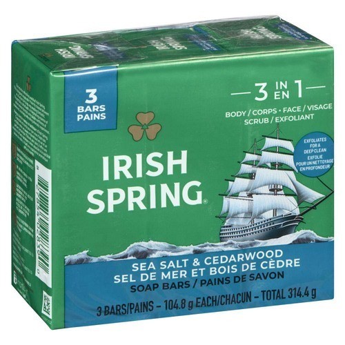 Irish Spring Bar Soap 3 In 1 Sea Salt & Cedarwood 3 x 104.8 g
