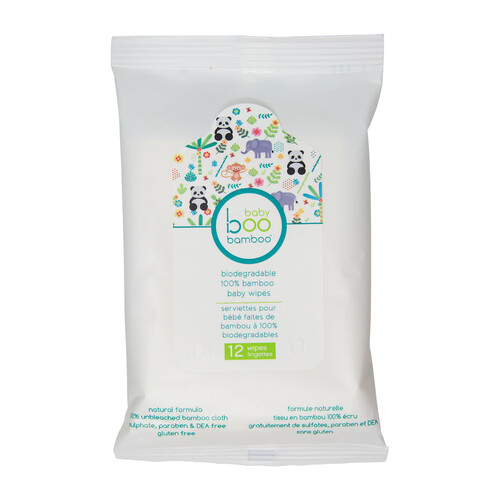 Boo Bamboo Baby Wipes Biodegradable Travel 12 Count