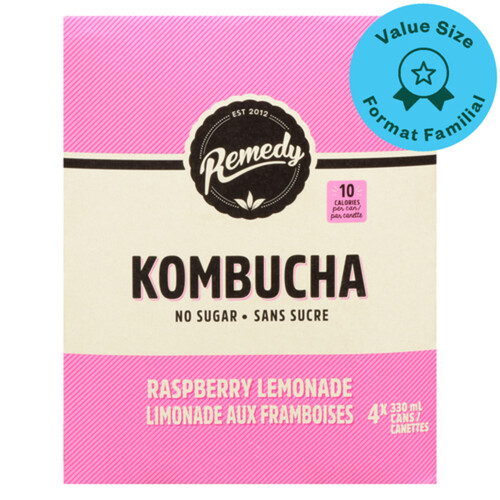 Remedy Organic Kombucha Raspberry Lemonade 4 x 330 ml (cans)