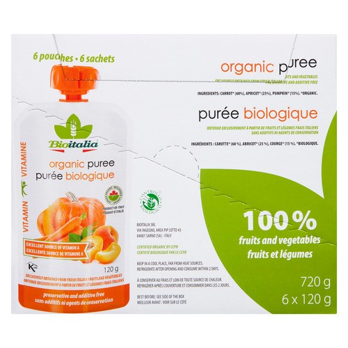 Bioitalia Carrot Apricot Pumpkin Organic Puree 6 x 120 g