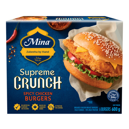 Mina Halal Frozen Chicken Burgers Supreme Crunch Spicy 600 g