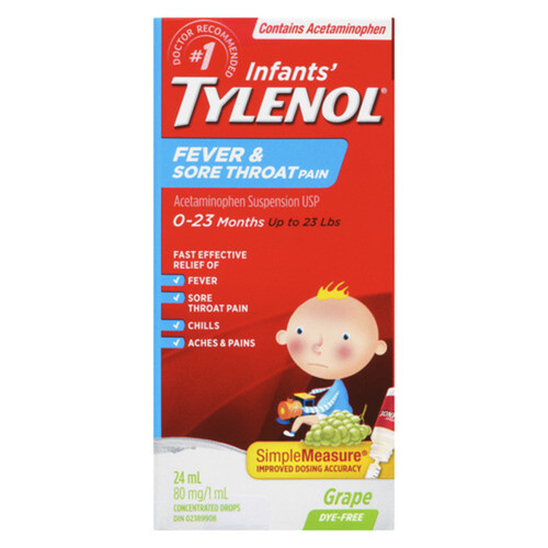 Tylenol Infant Fever & Sore Throat Acetaminophen Concentrated Drops Grape 24 ml