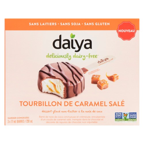 Daiya Dairy-Free Frozen Dessert Bar Salted Caramel Swirl 3 x 77 ml