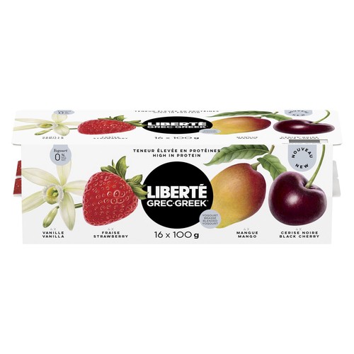 Liberté Greek 0% Yogurt 16-Pack Assorted High Protein 100 g