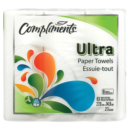 Compliments Ultra Half Paper Towels 2 Ply 63 Sheets 6 Rolls