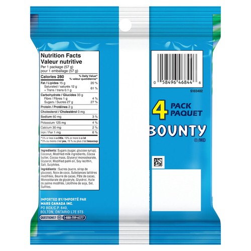 Bounty Chocolate Bar Original 4 x 57 g 