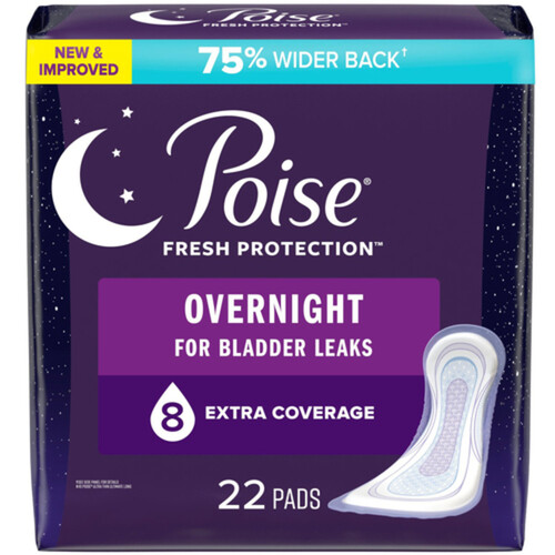 Poise Incontinence Pads for Women Overnight Extra-Coverage 22 Count