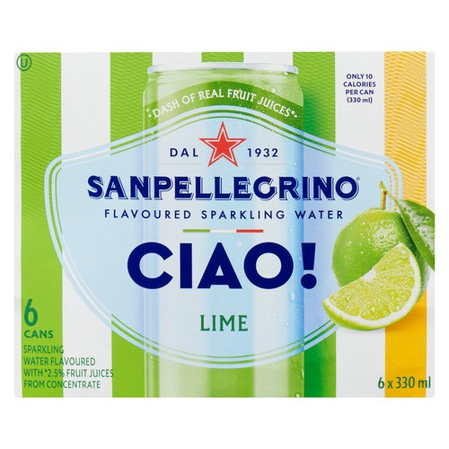 Sanpellegrino CIAO! Flavoured Sparkling Water Lime 6 x 330 ml (cans)