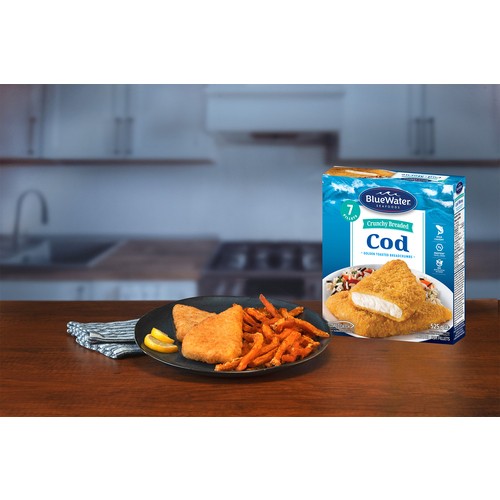 BlueWater Seafoods Frozen Crunchy Breaded Cod Fillets 525 g