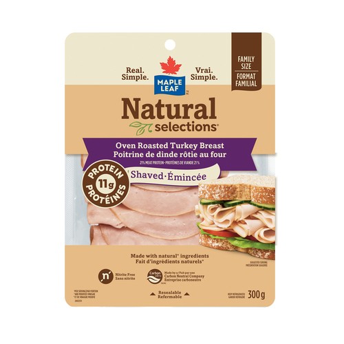 Maple Leaf Natural Selections Oven Roasted Shaved Turkey Family Size 300 g