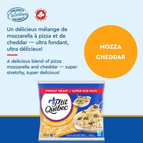 P'tit Québec Shredded Cheese Mozzaaaaaaa Cheddar 907 g