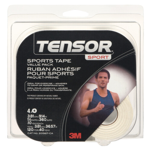 Tensor Sports Tape White 1-1/2 Inch x 360 Inch Value Pack 4 EA