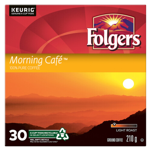 Folgers Coffee Pods Morning Cafe Light Roast 30 K-Cups 210 g