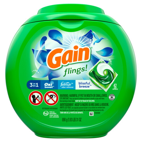 Gain Flings Laundry Detergent Blissful Breeze 42 Pacs 890 g
