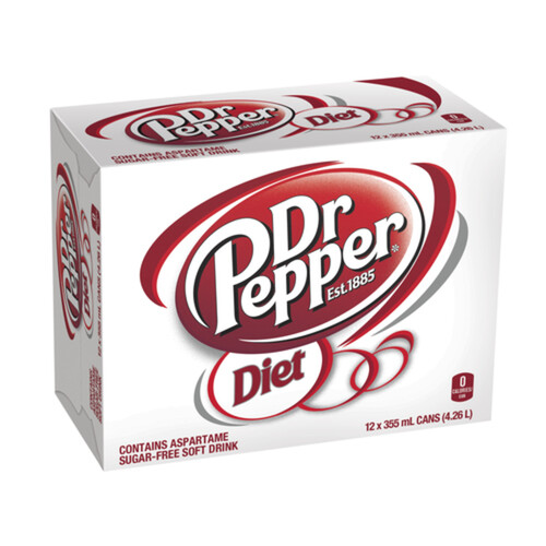 Dr Pepper Sugar-Free Soft Drink Diet 12 x 355 ml (cans)