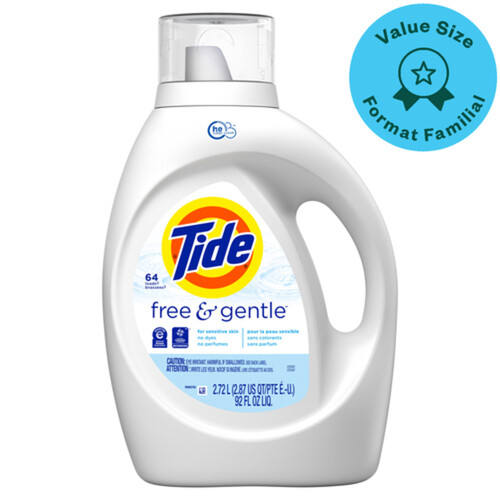 Tide Laundry Detergent Free & Gentle 64 Uses Value Size 2.72 L