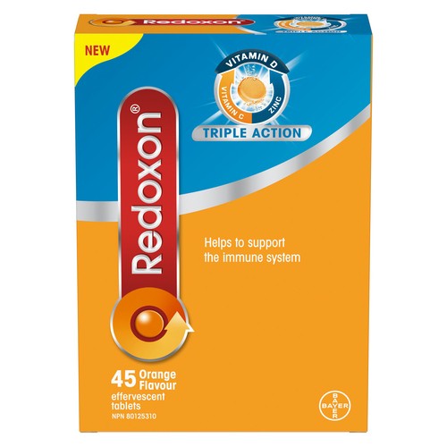 Redoxon Triple Action Effervescent Tablets Orange Flavour 45 Count