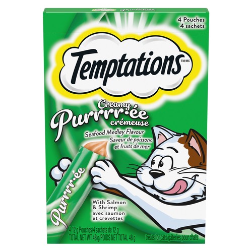 Temptations Creamy Puree Adult Lickable Cat Treats Seafood Medley Flavour 48 g