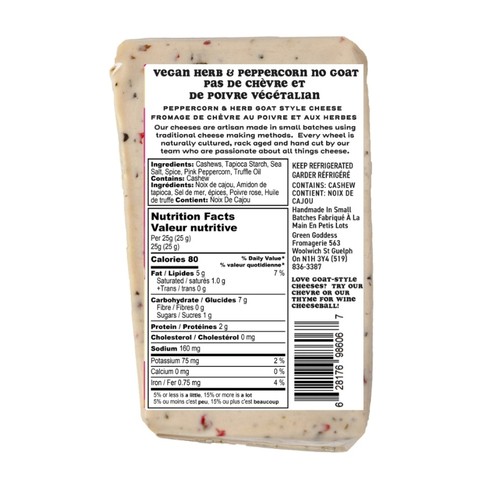 Green Goddess Fromagerie Vegan Cheese Herb & Peppercorn No Goat 200 g