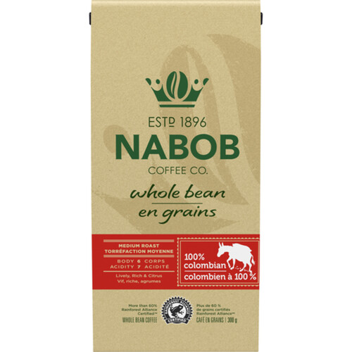 Nabob 100% Colombian Whole Bean Coffee 300 g